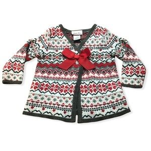🎉3 For 15$🎉Little Lass Baby Girl Knitted Cardigan With Red Bow Size 12 Months